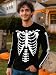 URBAN BUCK Men Halloween Skeleton Shirt Casual Rib Cage Graphic Long Sleeve Black Costume Tshirt (XL)