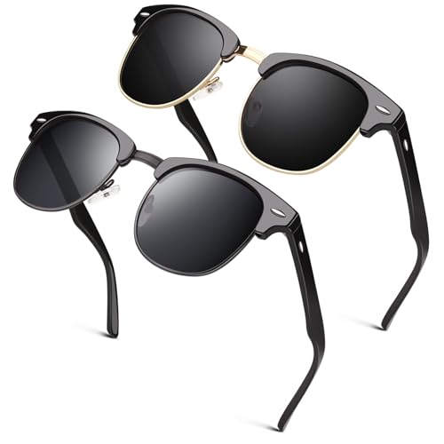 Image of GQUEEN Horn Rimmed Half Frame Polarized Sunglasses Mens Womens 2 Pack