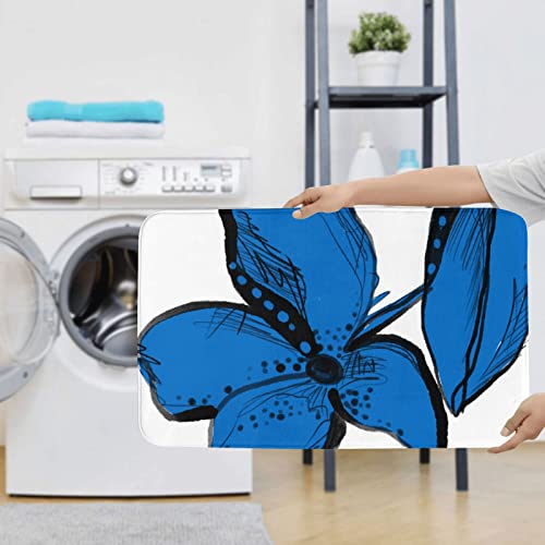 ARLTTH Badematte Mit Marmorstruktur, 3-teiliges Badezimmerteppich, Rutschfester Und Weicher, Saugfähiger Polyester-Teppich, U-förmiger Konturteppich Und Toilettendeckelbezug (Blaue Blumen 1) – Bild 8