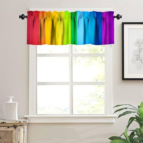 Image of Colored Rainbow Window Valance Curtain, Abstract Rainbow Perspective Background Happiness Nature Concept Window Valances Treatments for Kitchen Living Room Cafe Decor 54'x18', 1 Panel