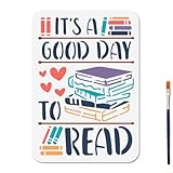 MAYJOYDIY Book Pencil Stencil Reading Books Template 11.7x8.3inch It's A Good Day to Read Stencil with Paint Brush Study Bookshelf Hearts Decoration Template for Wood Wall Window DIY Craft