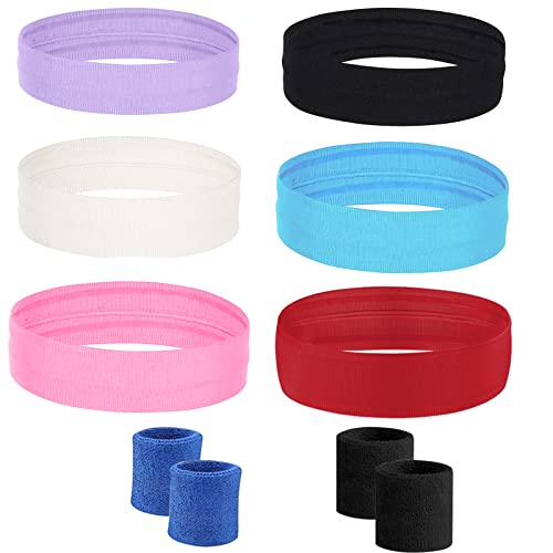 MOJOTIC Stirnband Damen Sport, 6 Haarband Damen und 4 Schweißband, Stirnband Damen, Haarbänder Damen, Stirnbänder, Haarband Mädchen for Running, Cycling, Yoga, Stretchy Hair Bands Cover