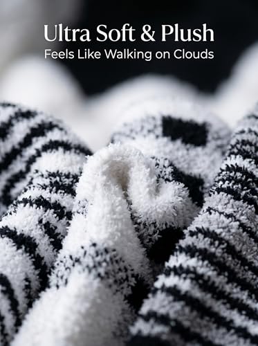 Image of Tipi Toe Womens Fuzzy Crew Socks with Anti Slip Grips Warm Cozy Fluffy Winter Slipper Socks Non Skid Home Socks for Women