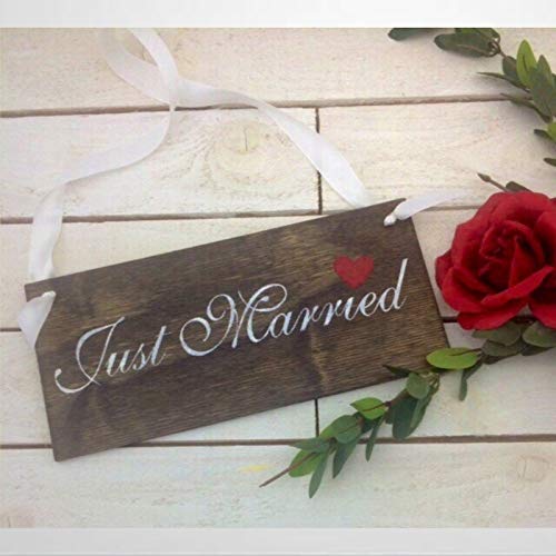 EricauBird Letrero de madera con texto en inglés "Just Married" "Just Married" "Just Married" Cover