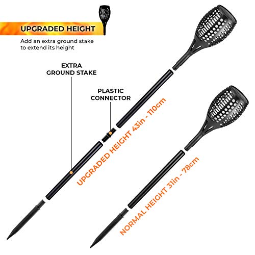 Solar Flickering Flame Torch Lights – Pack of 4 – Outdoor Landscape Garden Decoration Lighting - Optional Height - Dusk to Dawn Auto On/Off, Waterproof - Patio Driveway Dancing Torches Spotlights - Thumbnail 5