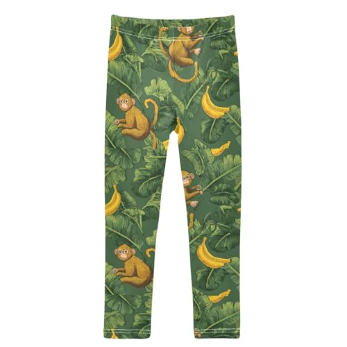 Boccsty Green Leaves Yellow Banana Brown Monkey Girls Leggings Kids Yoga Pants Dance Active Tights 4T