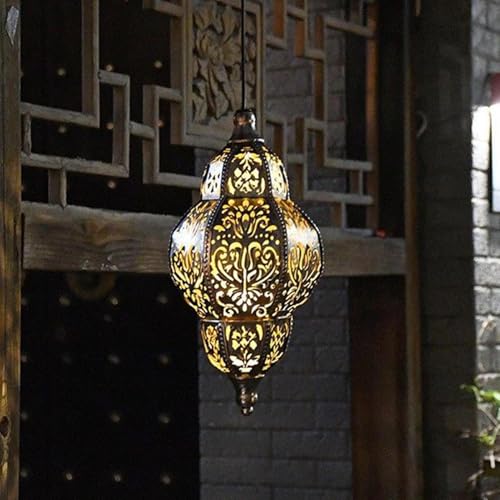 Lanterne solaire extérieure étanche en fer marocain avec crochet - 3