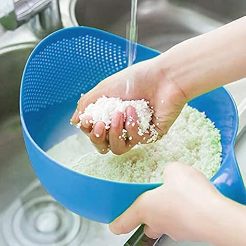 KSJONE 2.1 Quart (2L)Heavy Duty Heat Resistant Colander BPA Free Food Safe Plastic Strainer with Handle Pasta and Veggies Kitchen Drainer Steam Basket Dishwasher Safe, Green (1 Blue) Cover