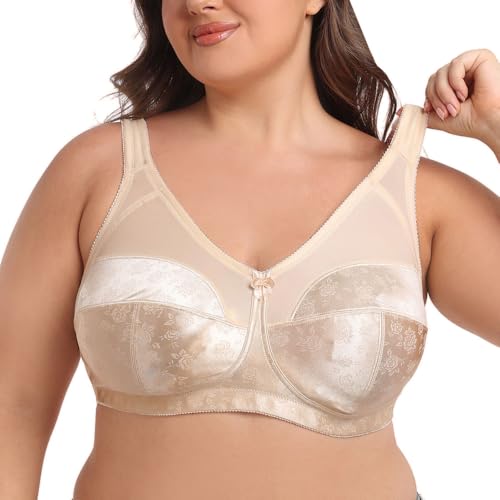 Women's Plus Size Unpadded Bra Full Coverage Wirefree Minimizer Lace Bras4