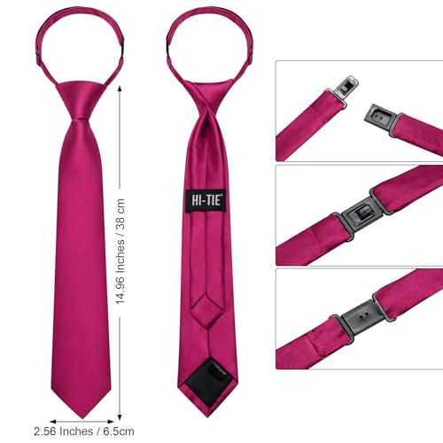Image of Hi-Tie Pretied Boys Ties Solid Color Kids Adjustable Necktie Lapel Pin Clip Set Age 8-12 Wedding School Graduation