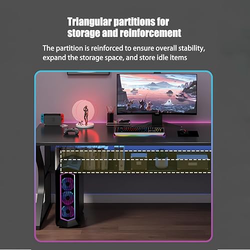 مكتب ألعاب من واميت كبير لشاشات مزدوجة كمبيوتر طاولة مقاس عمق 140 × ارتفاع 60 عرض 75 سم لون أسود