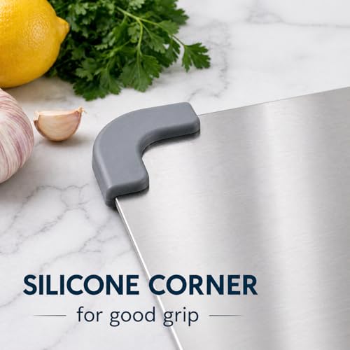Image of Extra Large Anti Skid Stainless Steel Chopping Board with Knife [45x31 cm] Non Slip Cutting for Kitchen with Silicone Anti Skid Corner Protectors,Rust Proof,for Vegetables, Fruits + Knife