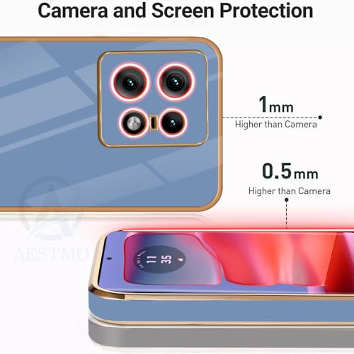 Image of AESTMO Back Case Cover for Moto Edge 50 Pro 5G Back Cover | Gold Electroplating Chrome | Raised Edges | Super Soft-Touch | Bumper Back Case for Moto Edge 50 Pro 5G (Gold & Blue)