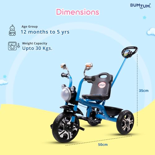 Image of BUMTUM Legendary Baby Tricycle Pedal Bike Rider Stylish | Tricycle for Kids (3-5 Years) Ride-Ons & Wagons Non Battery Operated Ride On Bike with Storage Basket - Blue
