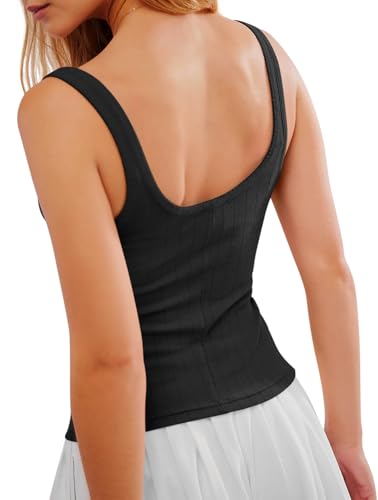 Yousify Womens Fitted Tank Tops Cami Trendy Knit Cropped Knitted Vest Button Down Square Neck Ribbed Strappy Henley Shirt2