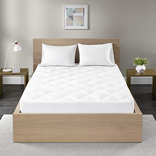 Madison Park Quiet Nights Mattress-Cover-Protector | 300 Thread Count Cotton Sateen Waterproof Down Alternative Bed-Pad-Topper, Twin, White #TOP1