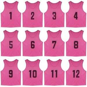 Linkidea Pink Soccer Scrimmage Team Vest for Children 8-12 Years Old, Team Pinnies with Number for Sports & Practice, Soccer Training Jerseys Fits Kid, Youth (12-Pack, M)