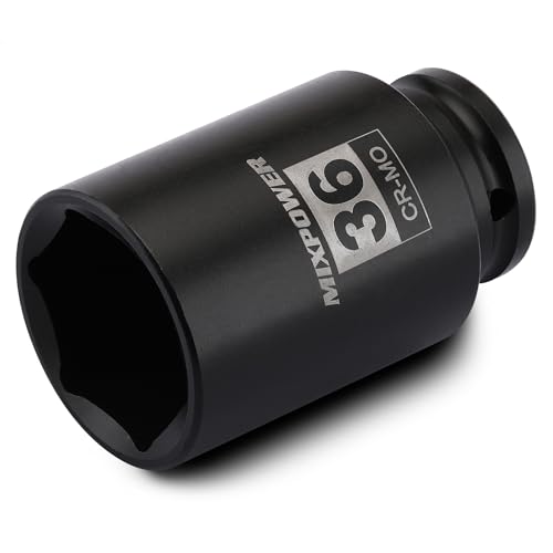 MIXPOWER 1/2" Drive Deep Impact Socket, CR-MO, 36 mm, METRIC, 6 Point, Axle Nut Impact Grade Socket for Easy Removal