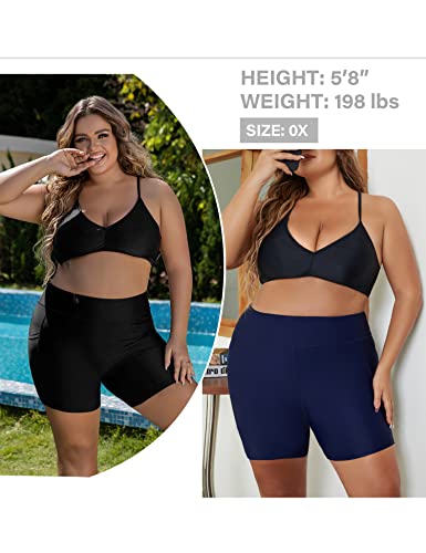 Tournesol Women's Plus Size Swim Shorts High Waisted Swimsuit Bottoms Tummy Control Bathing Suit Tankini Boy Shorts With Pocket 5 Inch #TOP7