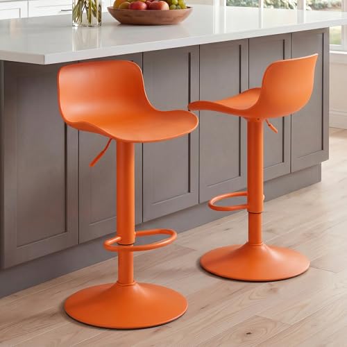 LSSBOUGHT Bar Stools Swivel Counter Height Barstools with Plastic Shell Back Adjustable Bar Chairs Modern Armless Kitchen Island Stool (Orange 2PCS)