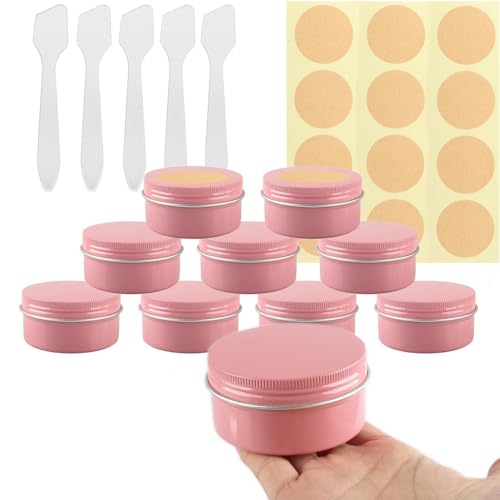 BPackGo Lot de 10 Pots en Aluminium Rose 80ml - D68mm x H36mm avec Couvercle à Vis, Vides pour Cosmétiques, Crème, Baume, Bougie, Petit Contenant...