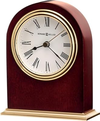 Howard Miller Priest River Table Clock II 549-779 – Modern Arched Shaped Clock II, Low-Gloss Rosewood Hall Finish, Brass Finish Metal Bass, Felt Bottom, Quartz Movement