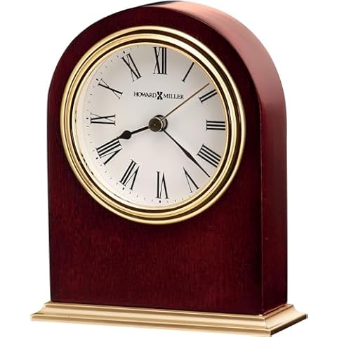 Howard Miller Priest River Table Clock II 549-779 – Modern Arched Shaped Clock II, Low-Gloss Rosewood Hall Finish, Brass Finish Metal Bass, Felt Bottom, Quartz Movement Cover