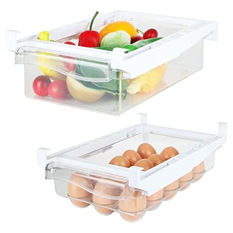 LOLYSIC 2 Stück Kühlschrank-Organizer, Kühlschrankschubladen, ausziehbare Aufbewahrung mit Griff, transparentes Kühlschrankregal, Aufbewahrungsbox, BPA-frei Cover