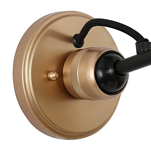 Image of LALUZ Sconce Wall Lighting, Swing Arm Wall Sconce Set of 2, Mid Century Adjustable Wall Mounted Light Fixtures for Bedroom, Living Room, Black and Dark Gold Finish