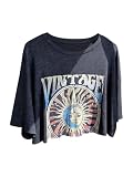 SOLY HUX Women's Plus Size Graphic Crop Tees Oversized Vintage Tops