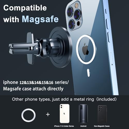 Magsafe Car Mount, Magnetic Car Phone Holder 20 Strong Magnets with Clip 360° Rotation Air Vent Cell Phone Mount Fit for Magsafe iPhone 16 15 14 13 12 Pro Max Mini MagSafe Case