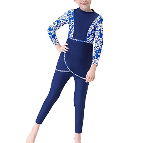 Muslim Swimsuits For Girls Floral Leaf Print Swim Top And Pants Kids Full Coverage Swimwear Modest Islamic Beachwear Swimming Two Piece Outfits Long Sleeve Burkini Bathing Suit Blue Flower 18-24Months #TOP29