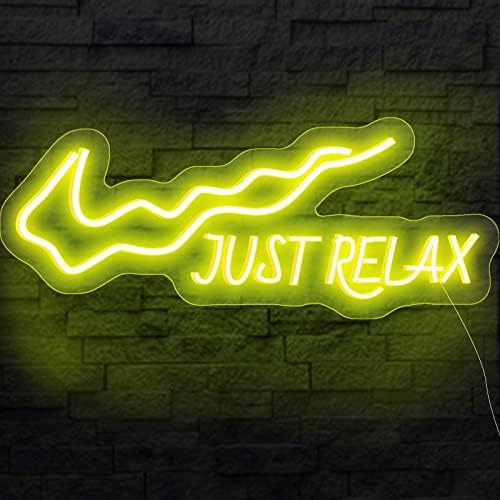 LiyuanQ JUST Relax Neon Sign for Wall Decor, Reusable LED Lights Sign with 5V USB Powered Light Up and Switch for Party, Office, Yoga Room, Bar Decor, Game Room(16 inch X 10 inch) (Blue)