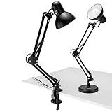 Luminária de Mesa Articulada em Metal Preto, Base Pesada + Garra, Soquete E27