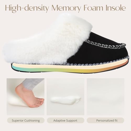 Women’s Micro Suede Moccasin Slippers, Warm Winter Slip-On Memory Foam House Shoes with Fuzzy Fur Collar for Indoor and Outdoor4
