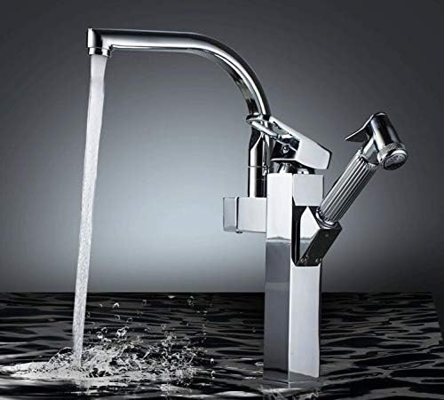 Kitchen Sink Faucet for Bar Farmhouse Commercial, Kitchen Faucet Brass Pull Out Kitchen Tap, Single Handle Swivel Water Mixer Tap, Deck Mounted Mixer Tap (Color : Silver, Size : Long)