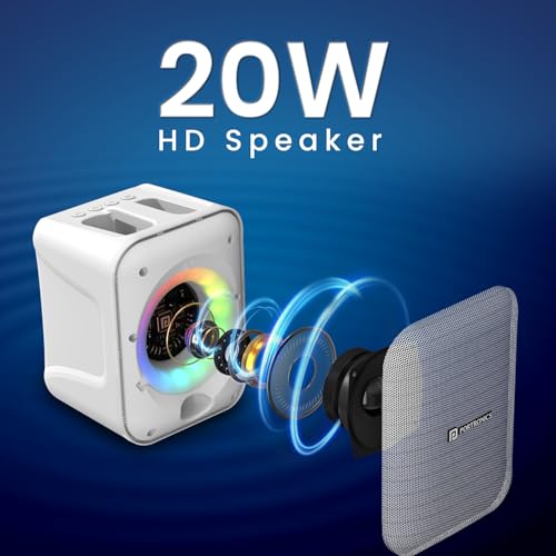 Image of Portronics Apollo One 20W Wireless Bluetooth Portable Speaker with Wireless Karaoke Mic, 5 Hour Playtime, RGB LED Light, Bluetooth V5.3, Easy Grab Handle, USB /AUX in /TF Card, Type C Charging(White)