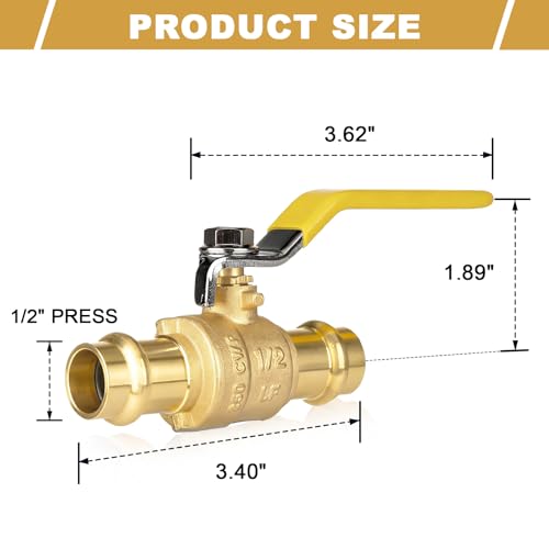 SECKWHALE 1/2" Press X Press Pro Brass Ball Valve with EPDM, 1/4" Turn Full Port Shut Off Stop Ball Valve, For Copper Tubing Connection (Pack-10) by SECKWHALE - Image 2