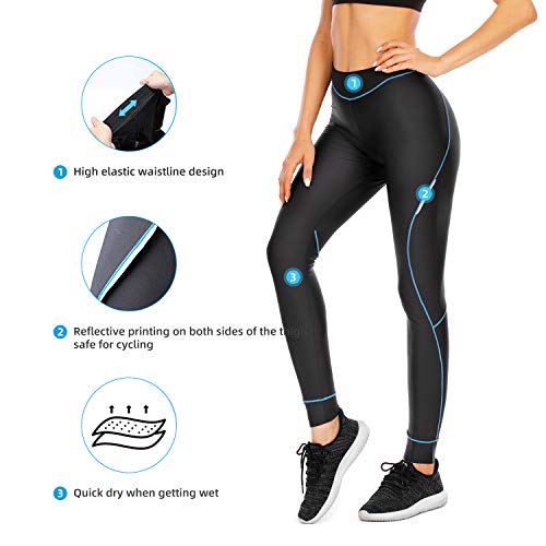 4ucycling Women 3D Padded Breathable ¾ Cycling Biking Shorts,UPF 50 Women's Running Pants, Women's Capri Bike Tights (Long-Black & Blue Line, Small)
