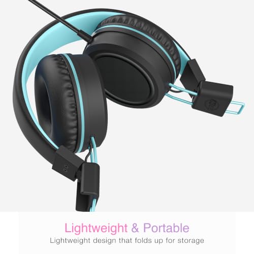 Image of MEE audio KidJamz KJ55 Wired Children's Headphones with 3.5mm Plug, Colorful Graphics, Volume Limiter & Mic, Adjustable On-Ear Kids Headset for Online Learning /School /Travel /Tablet (Plain Black)