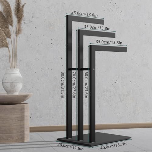 OUTBROS Handtuchständer Freistehend, Badetuchhalter Stehend Edelstahl mit 3 Stangen Rohren aus Stahl, Kleiderablage für Badetücher, Kleidung, 40x30x80cm, Schwarz