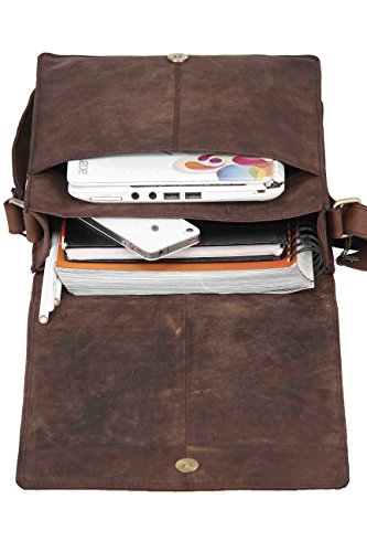 Image of LEADERACHI Vintage Hunter Leather Crossbody Messenger Bag For Mens.