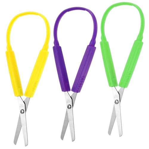 3 Pièces Ciseaux Adaptatifs pour Enfants14 cm Ciseaux à Anneaux Elastiques Ciseaux pour Enfants Ciseaux de Bricolage Colorés pour Enfants Ciseaux à Ressort...