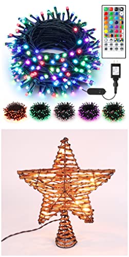 Brizled (Bundles) 200 Led Color Changing Christmas Lights + 12In Rattan Christmas Tree Topper With 10 Warm White Lights For Christmas, Tree, Indoor, Home Decorations #TOP22