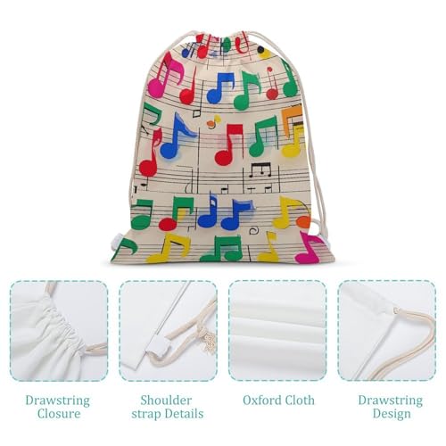 Canvas Drawstring Backpacks Colorful Musical Notes Sports Gym Pull String Bags Lightweight for Men Women4