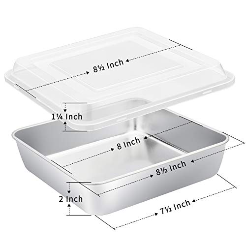E-Far 8 X 8-Inch Baking Pan With Lid, Square Cake Brownie Baking Pans Stainless Steel Bakeware Set Of 2, Non-Toxic & Healthy, Easy Clean & Dishwasher Safe - 4 Pieces(2 Pans + 2 Lids) #TOP1