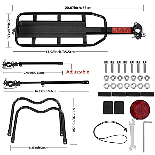 Rockbros Rear Bike Rack Bicycle Cargo Rack Full Quick Release Adjustable Bicycle Carrier Bike Luggage Rack For Back Of Bike Aluminum Alloy 115 Lbs Capacity Black #TOP2