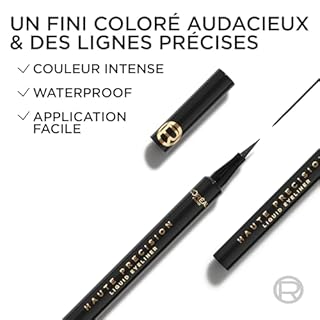 L'Oréal Paris - Eyeliner Feutre - Longue Tenue 24 Heures - Pointe Feutre Souple - Couleurs Intenses et Vibrantes - Waterproof - Application et Tracé Précis - Haute Precision - Teinte : Noir Silk