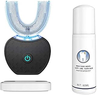 Rolg Ultrasonic Automatic Toothbrush,360° Tooth Clean Brush Electric Toothbrush and Teeth whitening kit 30'' Timer, Wireless Charging Washable Travel Home Dual-use (Black)