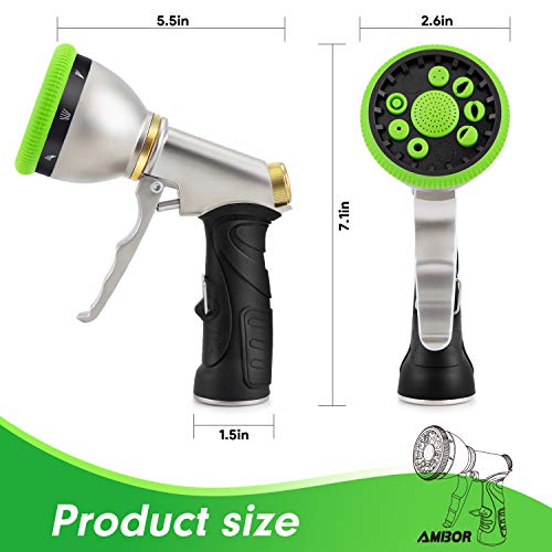 Water Hose Nozzle Spray Nozzle, Heavy Duty Metal Garden Hose Nozzle High Pressure Nozzle with 9 Adjustable Patterns, Perfect for Watering Plants, Washing Cars and Showering Pets